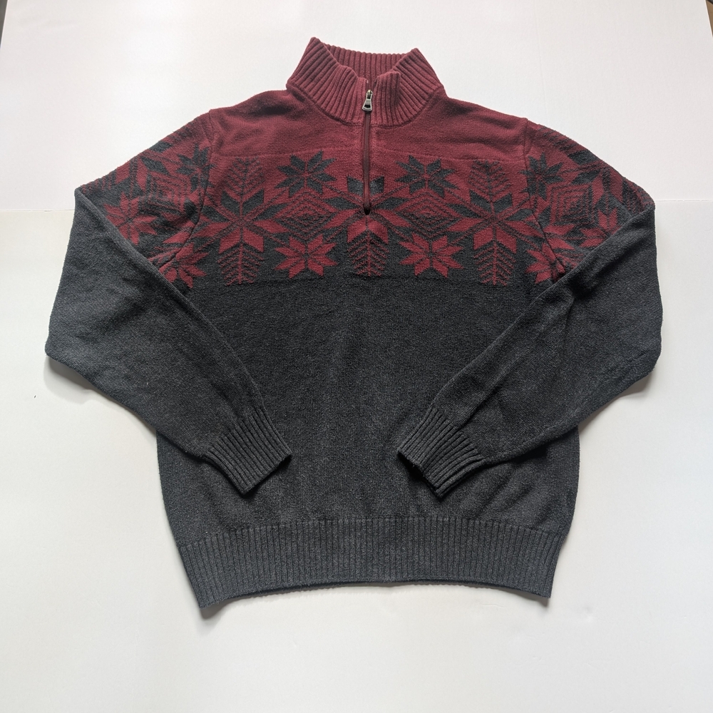 Weatherproof Mens Sz M Gray Burgundy Quarter Zip Cotton Sweater